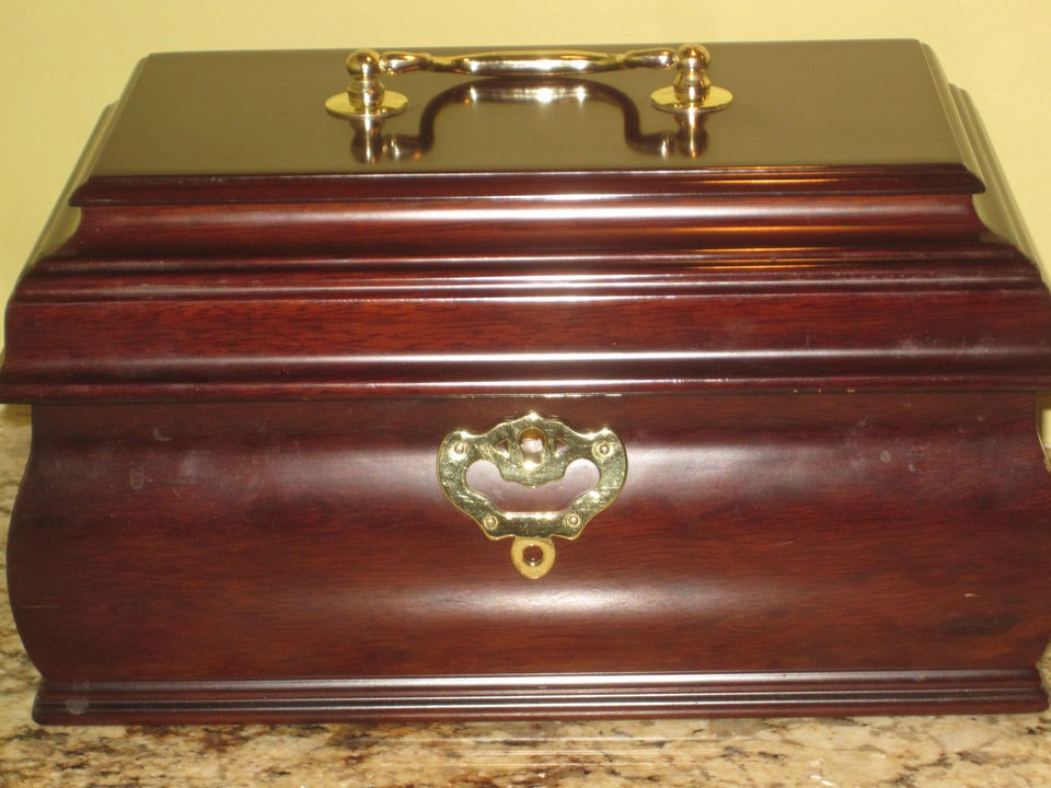 Wooden Jewelry Box Heavy Dark wood Brass Handle 10x6x6