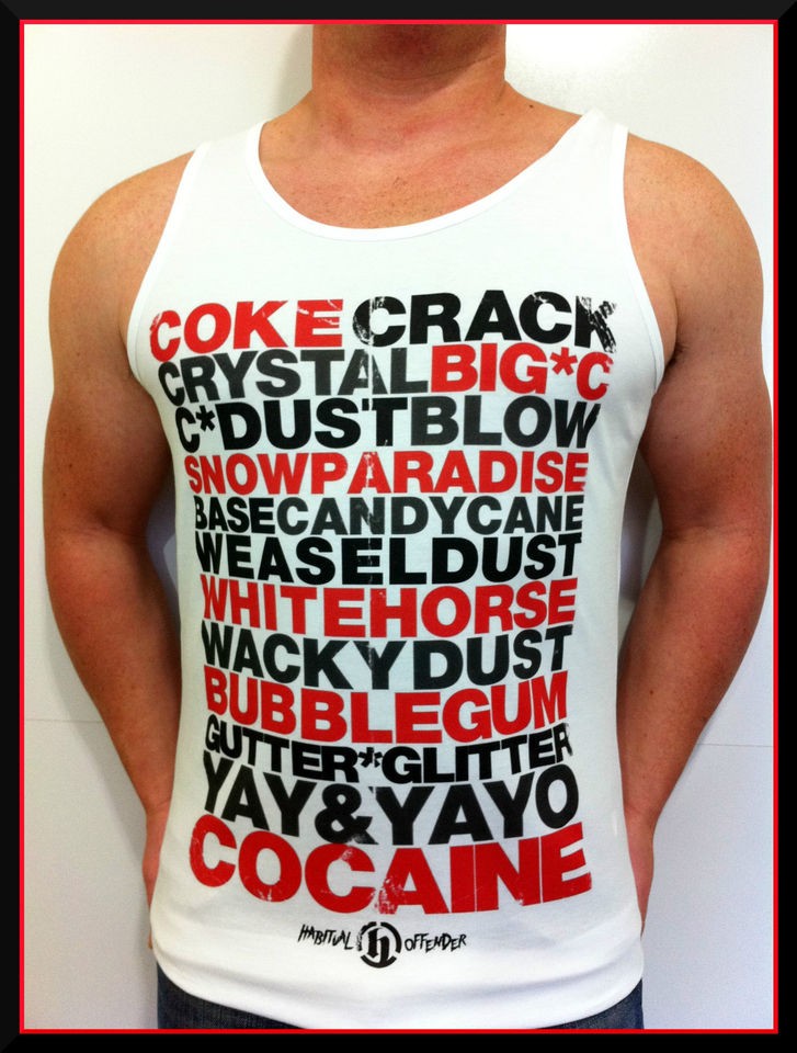 MENS SINGLET RETRO COCAINE DRUG FASHION SIZE S M L XL XXL