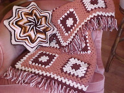 Gorgeous Brand New Hand Crochet Afghan and Star Shaped Throw Pillow 42 