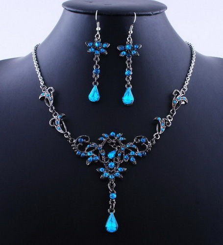   Flower Drop Acrylic Alloy Drop Bib Necklace and Earrings Jewelry Set