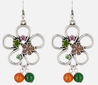   FASHION.ORANGE & GREEN FLOWERS EARRINGS.PENDI​ENTES BISUTERIA HIPPIE