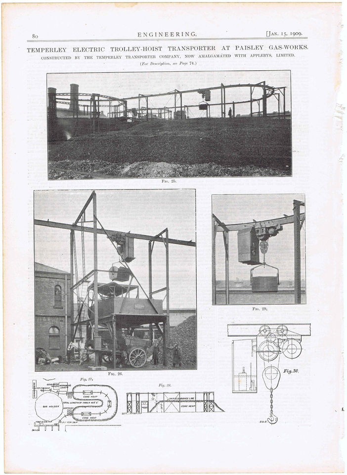   Antique Print Temperley Electric Trolley Hoist Paisley Gasworks