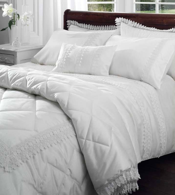 White Lace Satin Effect Bedding