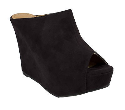 Cubic Delicious Peep Toe Faux Suede Wrapped Platform Wedge Mule 