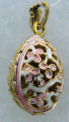 Handmade Russian Faberge EGG PENDANT PINK FLOWERS