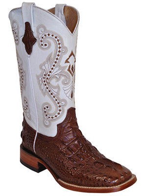 Ferrini Ladies Chocolate/Whit​e Print Hornback Caiman Boots S Toe 