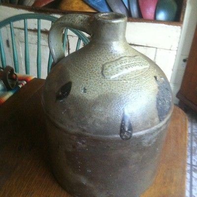 FABULOUS ANTIQUE 19TH C STONEWARE Salt Glazed CROCK JUG AKRON, O