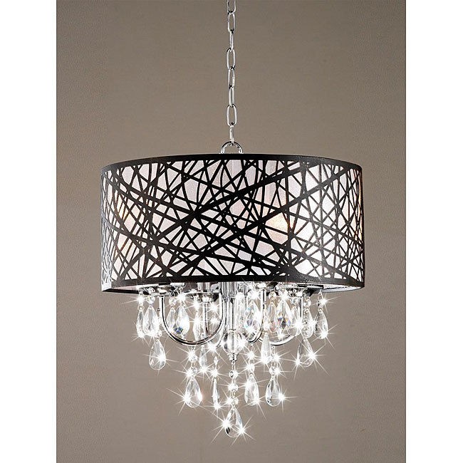 LIGHT CHROME DRUM SHADE CRYSTAL CHANDELIER LIGHTING FIXTURE LIGHT 