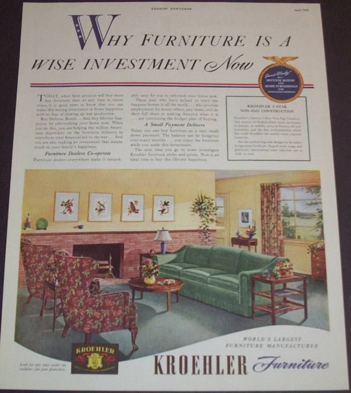 1942 KROEHLER FURNITURE WORL​DS LARGEST MANUFACTURER AD