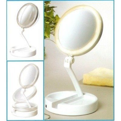   LIGHTED TRAVEL FOLDING MAGNIFYING MIRROR TWO SIDES 12x &1x White