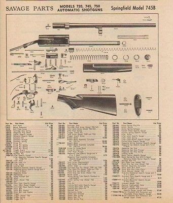 1967 SAVAGE AD MODEL 720 745 750 SHOTGUN SECTIONAL VIEW