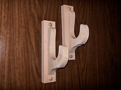 Wall Gun Rack   WOOD   Solid Red Oak   (1 Set of Hooks) 2 Diam 