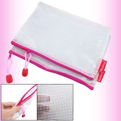 10 Pcs Fuchsia Zipper Gridding Pen A5 Document File Bags Folders