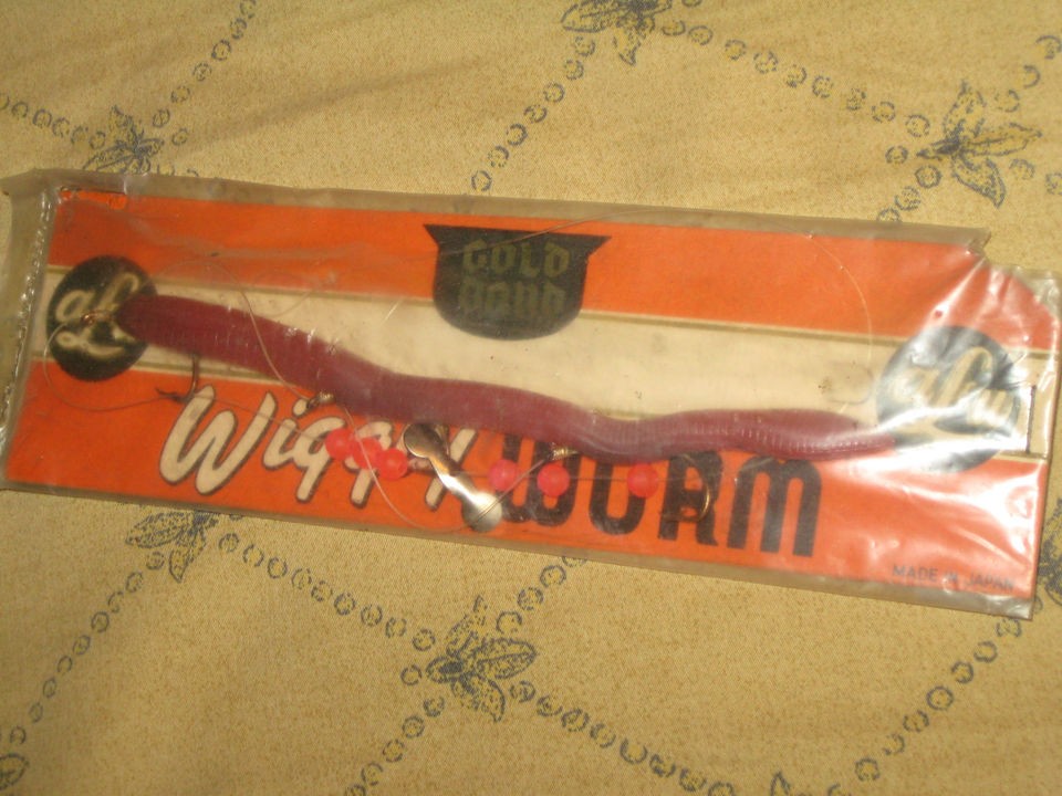VINTAGE AL&W WIGGLY WORM GOLD BAND PLASTIC WORM RIG JAPAN LURE NIP NEW 