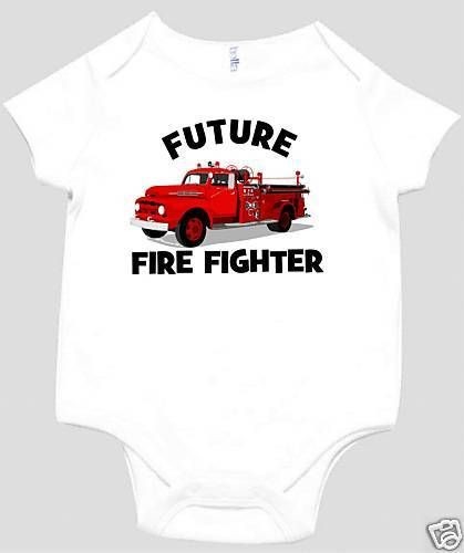 FUTURE FIRE FIGHTER VINTAGE TRUCK SHORT SLEEVED BABY BODYSUIT WHITE 