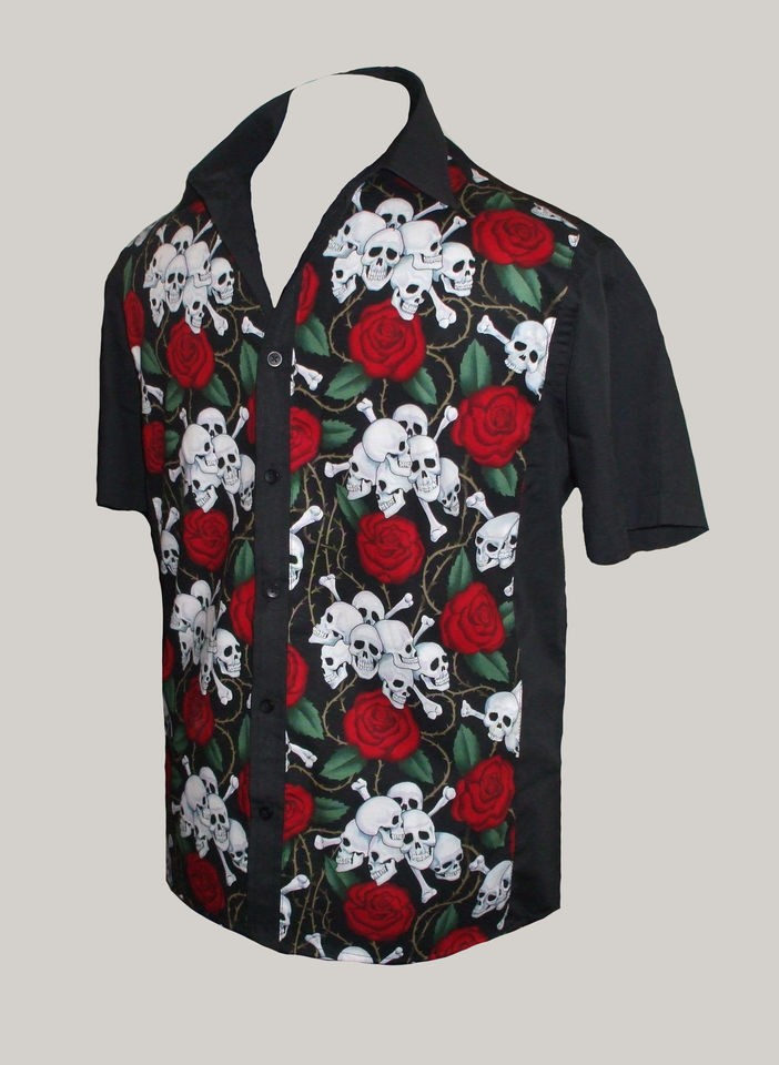   skull roses rockabilly 50s lounge diner shirt goth psychobilly retro