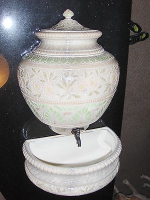 pc Beautiful Antique Wall Fountain Cream & Green Sarreguemines 