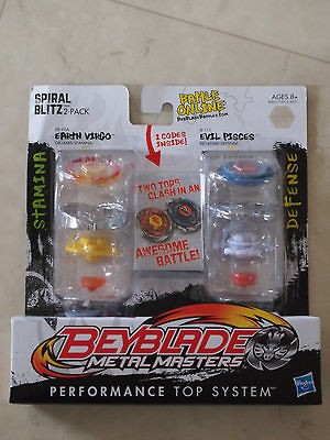 Beyblade Metal Masters Spiral Blitz 2 pack New Earth Virgo Evil Pisces