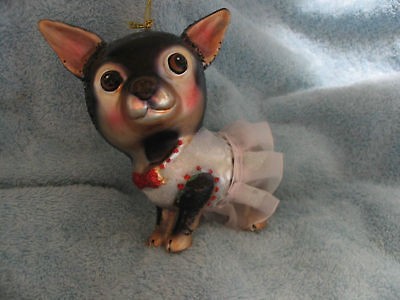 Chihuahua Black & Tan Puppy Dog in Pink White Outfit with Ruffled 