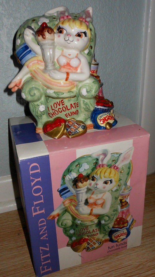   BUNNY RABBIT FITZ & FLOYD FUN FUNDS CHOCOLATE FUND BANK   NEW IN BOX