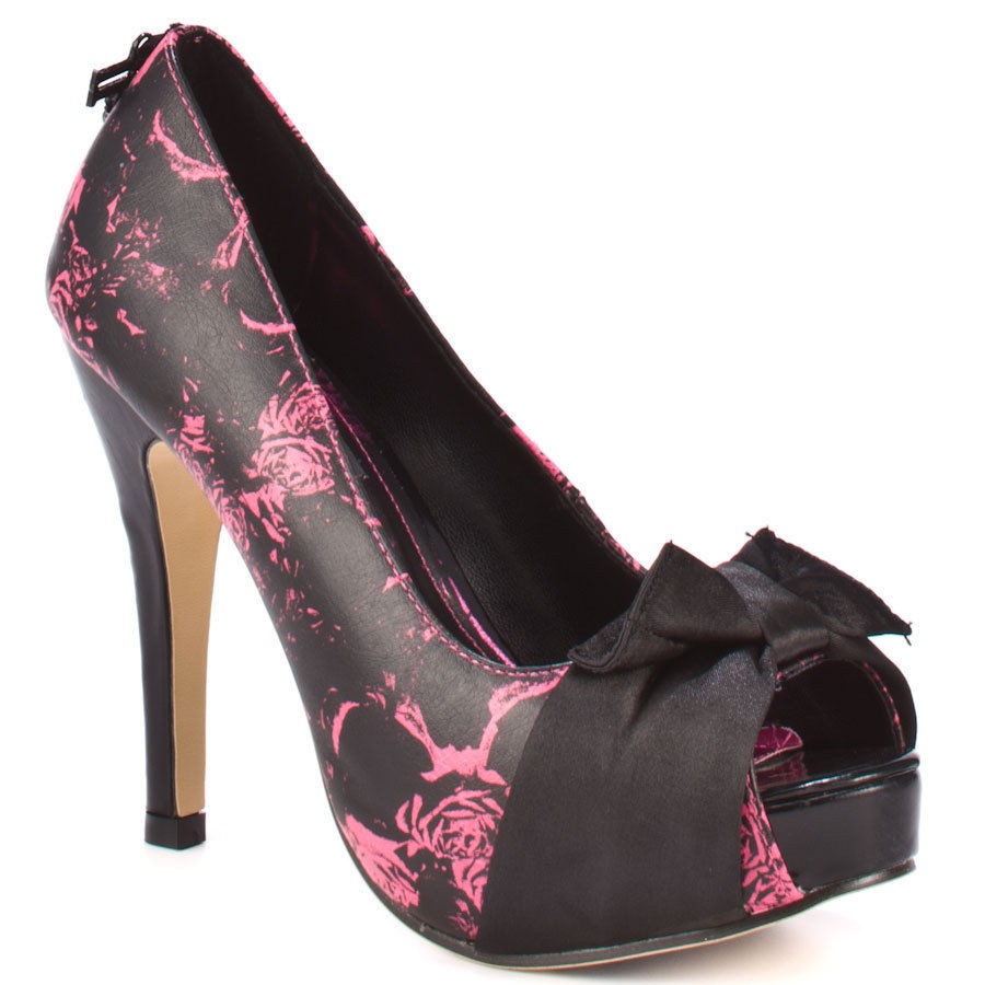 Iron Fist GARDEN SECRETS Platform Peep Toe Shoes Black Satin Bow 