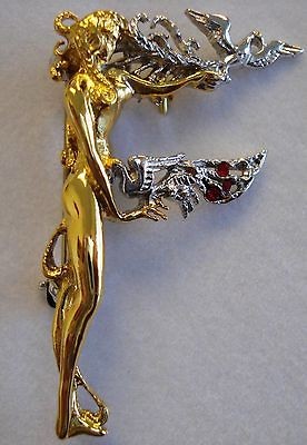 ERTE ~ F STERLING & GOLD INITIAL PENDANT/PIN (NIB)