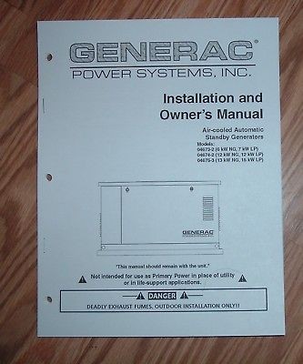 GENERAC 04675 2 GENERATOR OPERATORS PARTS MANUAL