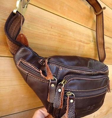 Genuine Leather Shoulder wallet Bag man Pocket Waist banana Pouch 