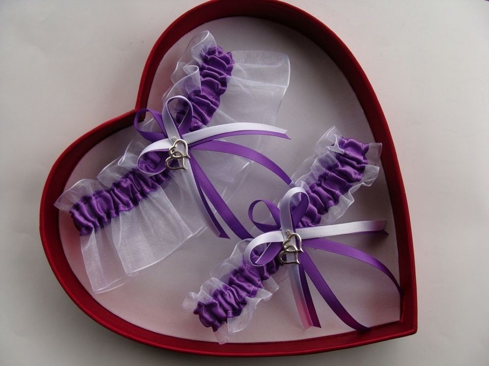 FREE SH NEW Sexy Purple White Wedding Garter DLB Heart