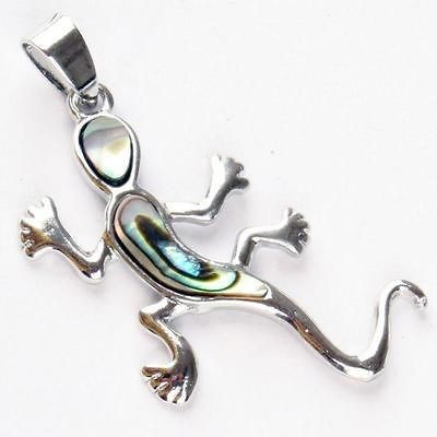 AAA 22x37mm Abalone Shell Gemstone Gecko Pendant 17(Free chain)