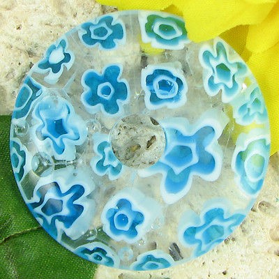 40mm blue millefiori lampwork glass donut pendant S1