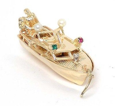 UNIQUE 3D 14K & GEMS DIMENSIONAL BOW RIDER BOAT CHARM