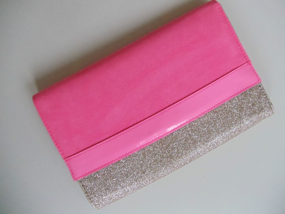   FAVOURITE 2 TONE GOLD & NEON PINK SPARKLE GLITTER CLUTCH BAG PURSE