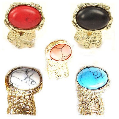   ARTY Oval Cross Knuckle Stone Armor Cocktail Chunky 6 color Gold Ring