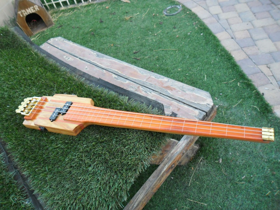 Hand Made Exotic Wood Canary & Padauk Headless Pocket Bass Free Ship 