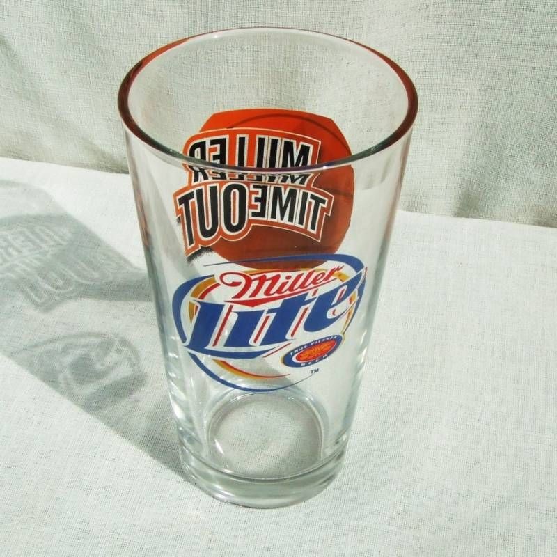 MILLER LITE MILLER TIME OUT BASKETBALL PUB BEER GLASS