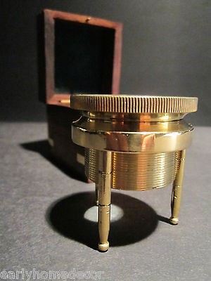   19th C Antique Brass Desk Map or Chart Glass Magnifying Lens w Box