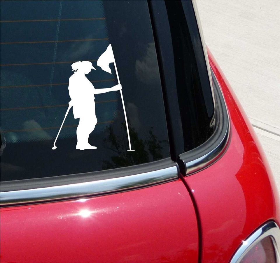 GOLF 3 WOMAN HOLDING FLAGSTICK PGA GREEN GRAPHIC DECAL STICKER VINYL 