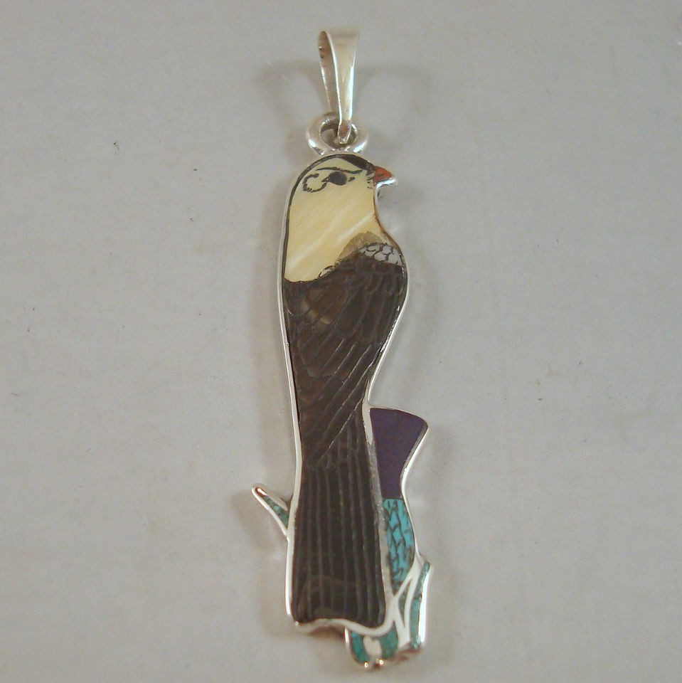 ZUNI HARLAN COONSIS INLAY HAWK & FISH PENDANT