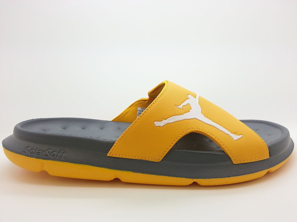   ] Mens Air Jordan RCVR Slide Gold Grey All Season Slippers SolarSoft