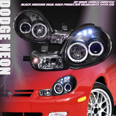 BLK DRL LED DUAL HALO RIMS PROJECTOR HEAD LIGHTS LAMPS SIGNAL 00 02 
