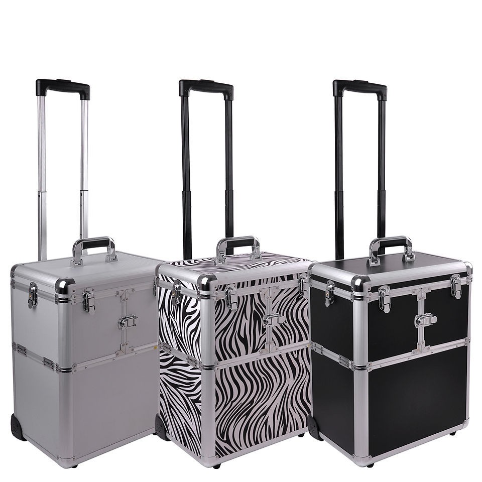   Artist Beauty Case Rolling Lockable Aluminum Cosmetic Train Box Zebra