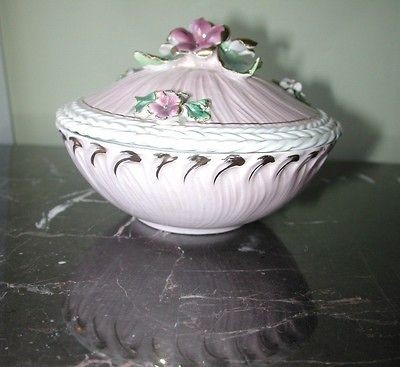 Vintage BIRKS made in Italy Pink floral hand painted porcelain round 