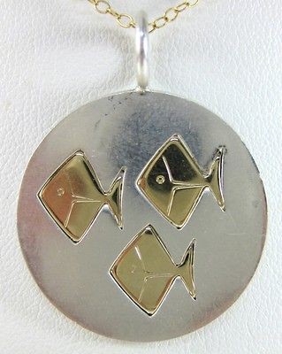   Finnish Modernist Sterling Gold Fish Pendant Finland Kupittaan Kulta