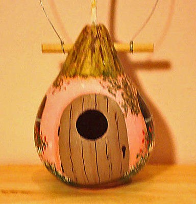 Pink Cottage Birdhouse Gourd, Handpainted