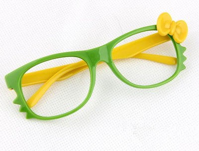   Nerd Style Kids Glass Frame Green/Yellow W/ Yellow Bow Tie No Lens