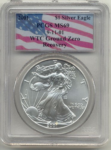   MS69 2001 $1 AMERICAN SILVER EAGLE (9 11 01 WTC GROUND ZERO RECOVERY