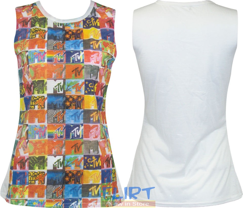 Womens MTV Music Television Print TShirt Ladies Sleeveless Casual Vest 