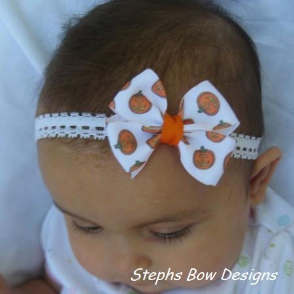 PUMPKINS HALLOWEEN DAINTY HAIR BOW LACE HEADBAND BABY