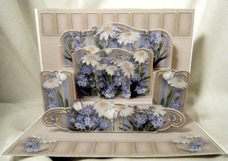 Handmade Greeting Card   3D Shelf Pop Up Daisies & Forget Me Nots